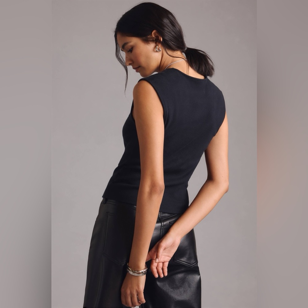 Anthropologie Maeve Black Square-Neck Tank XSmall Cotton Blend
